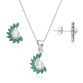 Set argint cercei si lantisor cu perle si pietre verzi DiAmanti AS4892_Necklace-AS